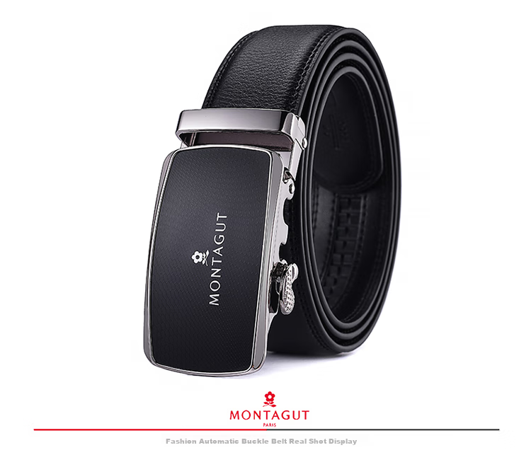 MONTAGUT Men's Belt, Men's Waistband, Men's Trouser Belt, Cowhide Automatic Buckle, Suitable for Outer Wear, Father's Day Birthday Gift for Husband 10