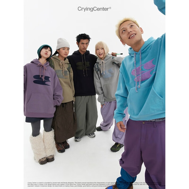 Crying Center Autumn Winter Hooded Logo Polka Dot Drawstring Fleece Thickened Sweatshirt Purple XL