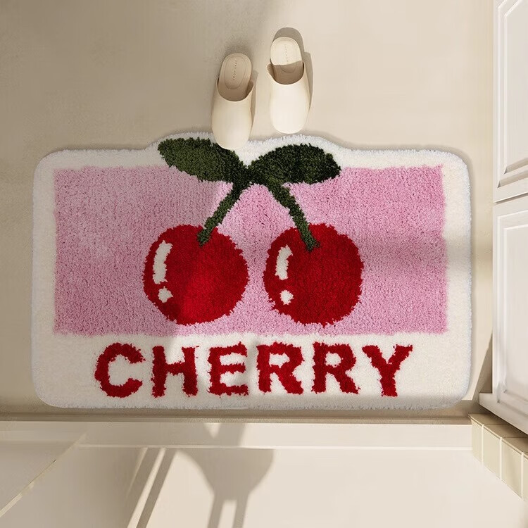 Shandian Cream-Colored Cherry Floor Mat, Bathroom Plush Absorbent Mat, Washroom Toilet Entrance Non-Slip Foot Mat