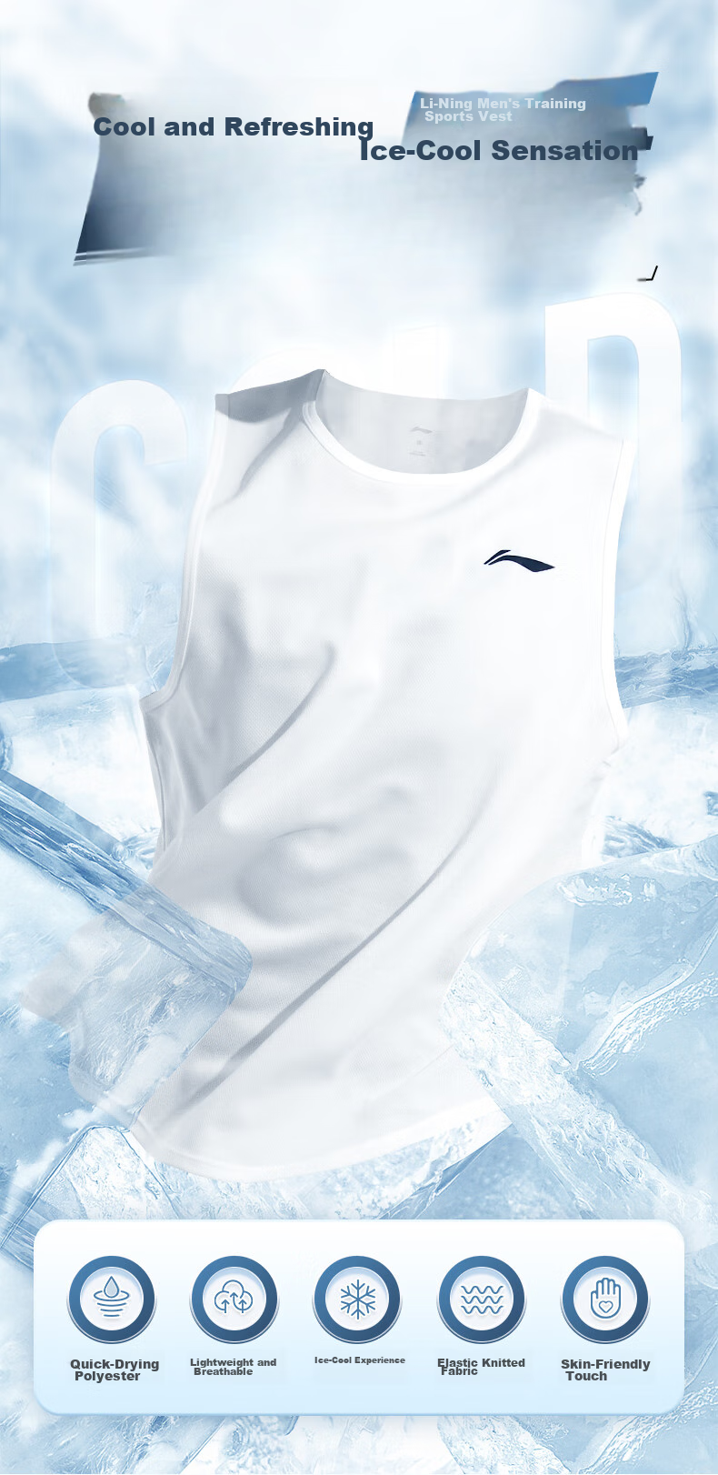 Li-Ning Tank Top for Running, Summer Style, Unisex Fitness Workout Breathable Cool Sleeveless Top Base Layer Martial Arts Sports Vest 1