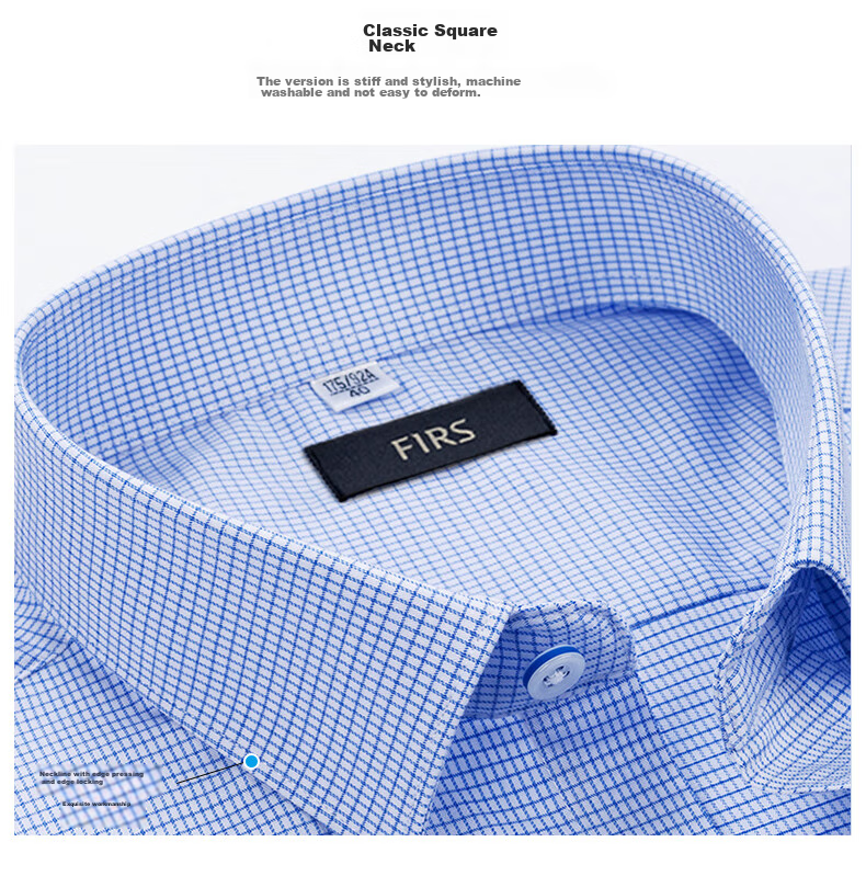 FIRS Long-Sleeve Shirt for Men, Middle-Aged And Young Business Casual Plaid Shirt TRT4450 Blue Plaid Long-Sleeve Size 38 3