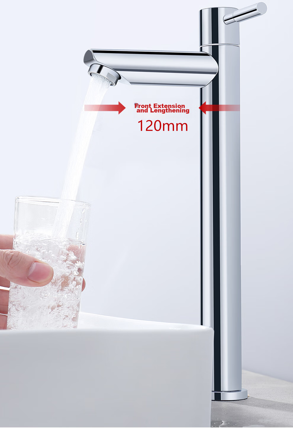 CVBAB Basin Faucet, Single Cold High Countertop Basin Faucet, Bathroom Stainless Steel Faucet CV1061 7