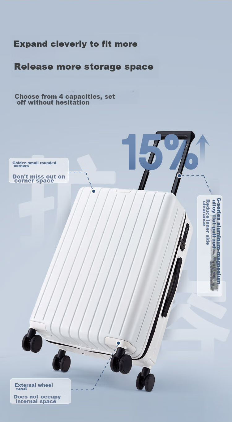 JD Original German PC Large Capacity Suitcase for Men And Women, Carry-On Luggage, Travel Case, Cloud White, 20 Inches 8