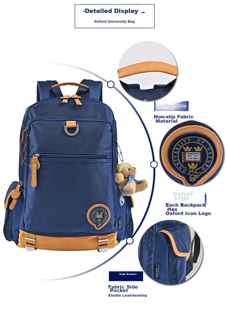 OXFORD Oxford University Backpack for Elementary School Boys, Back-To Gift for Children, Large Opening Lightweight Casual Double Shoulder Bag for Grades 4-6, Fashionable British Style X419-1 (Dark Blue) 7