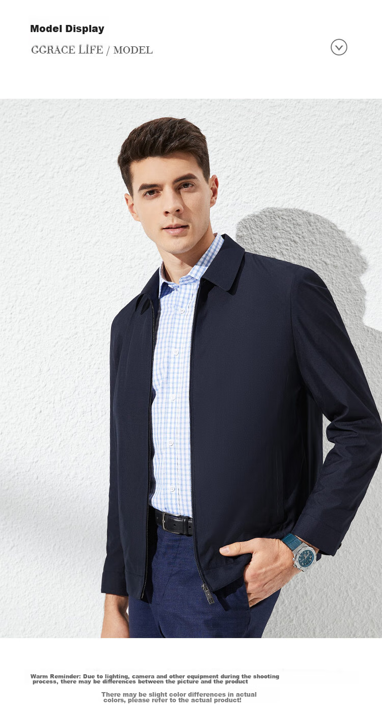 FIRS [Fitted Style] Men's Jacket, Spring Business Casual Solid Color Simple Lapel Zipper Cardigan Menswear 3