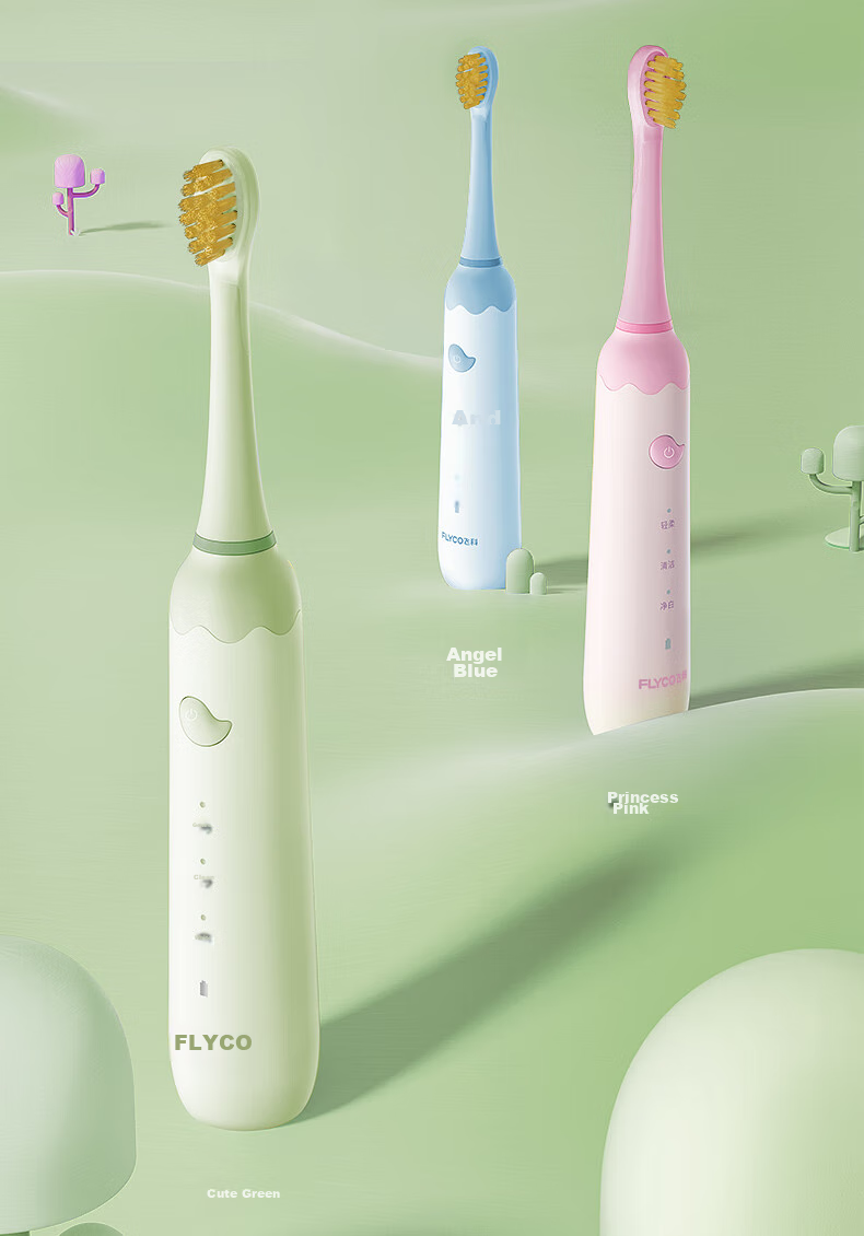 FLYCO Children's Electric Toothbrush with 3 Modes, Smart Timer, Sonic Soft Bristles, for Ages 3-6 Birthday And Children's Day Gift for Boys FT7110 Cute Gree 29