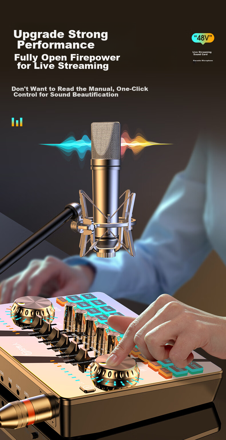 Haomuren Sound Card Kit, Live Streaming Equipment Set, Mobile Phone Karaoke Special, for TikTok Live Streamers, Professional Singing Device, Recording Microphone, Fill Light, External Sound Card for Computer, Microphone 18