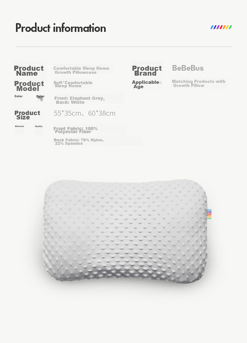 Bebebus Children's Pillow Cover, Double-Sided Skin-Friendly, All-Season Use, Breathable And Washable, Compatible with Growth Pillows for First And Second Stages 6