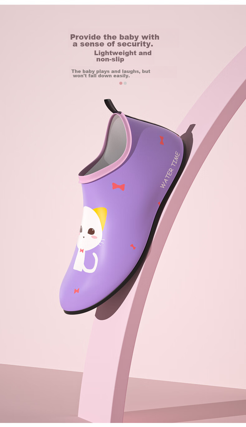 WATERTIME / Shuichuan Beach Shoes, Children's Girls' Diving Water Shoes, Stream Tracing Non-Slip Cut-Resistant Shoes, Purple Little Cat, 5XS 4
