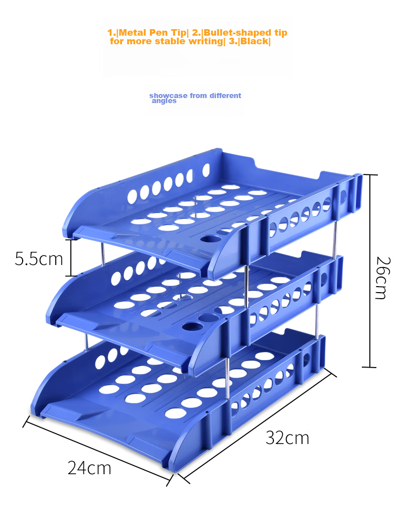 LISON Three-Tier File Tray, Blue Office Desk Organizer, Plastic File Holder, Document Storage Box, File Rack, 3C Digital Products, All-Net Low Price 8