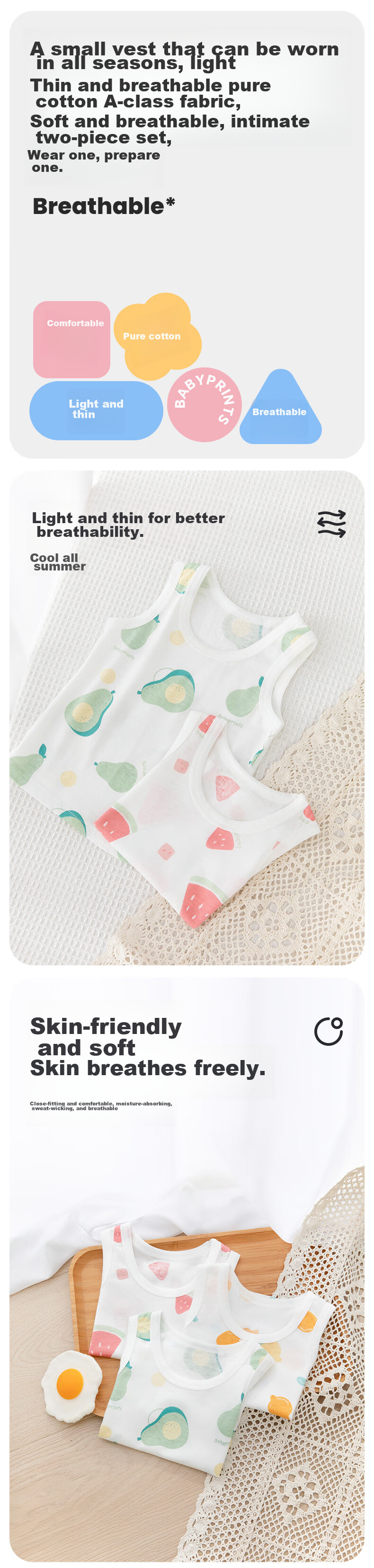 Babyprints Baby Vest 2-Pack, Infant Sleeveless Top, Pure Cotton Class A Tank Top, Lightweight Summer Clothing, Green, Size 73 1