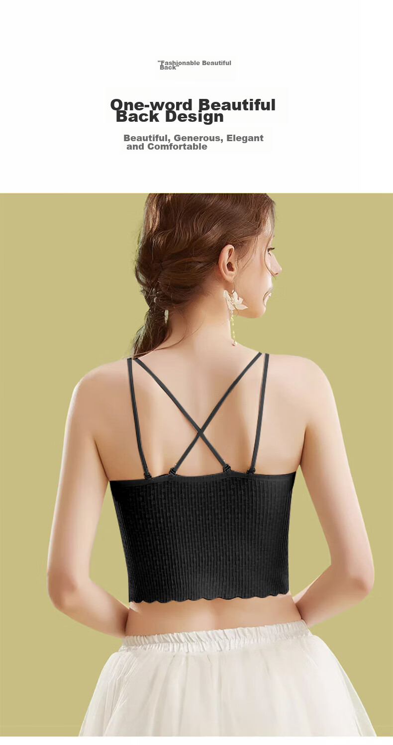 FitonTon Women's Camisole Tank Top with Built-In Bra Pads, Lace Thin Straps, Side Support, Inner Wear Or Outer Wear, Backless Bra, White 7