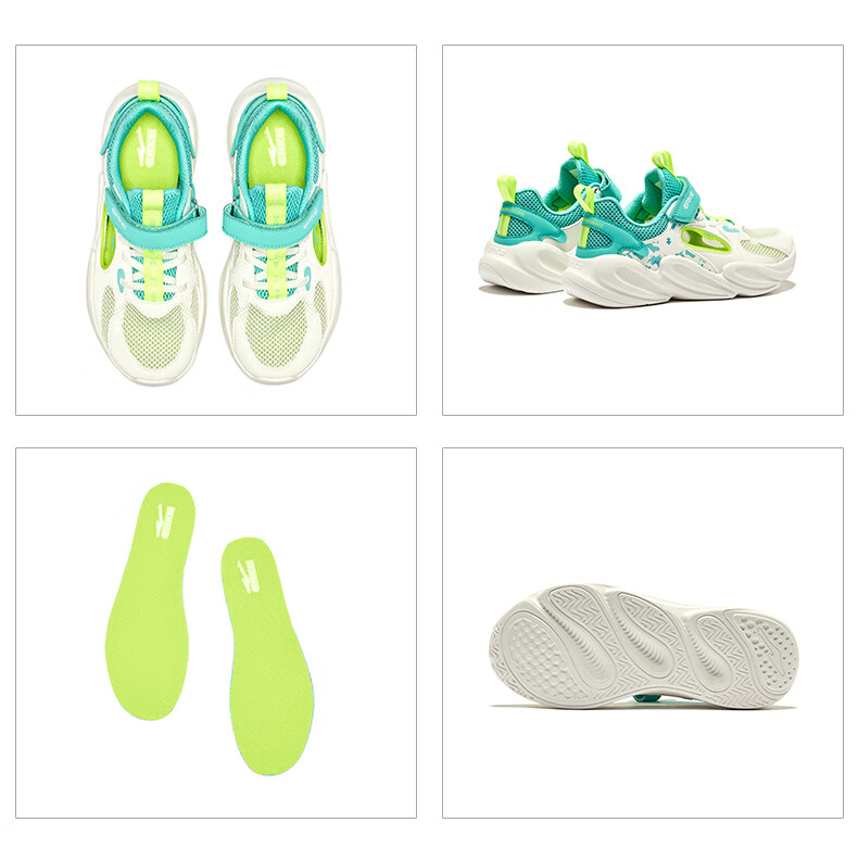 ERKE Children's Shoes, Boys' Velcro Casual Shoes, Kids' Summer Hollow Sandals, Black/micro-Crystal White/Lime Green, Size 36 33