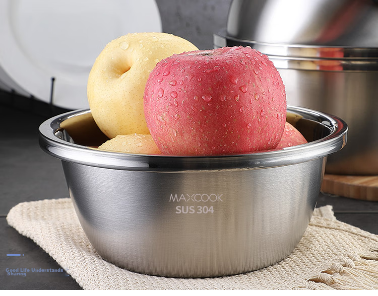 MAXCOOK 304 Stainless Steel Vegetable Washing Basin, Large Seasoning Basin And Dough Mixing Basin Set, Medium-Sized Three-Piece Set MCWA957 13