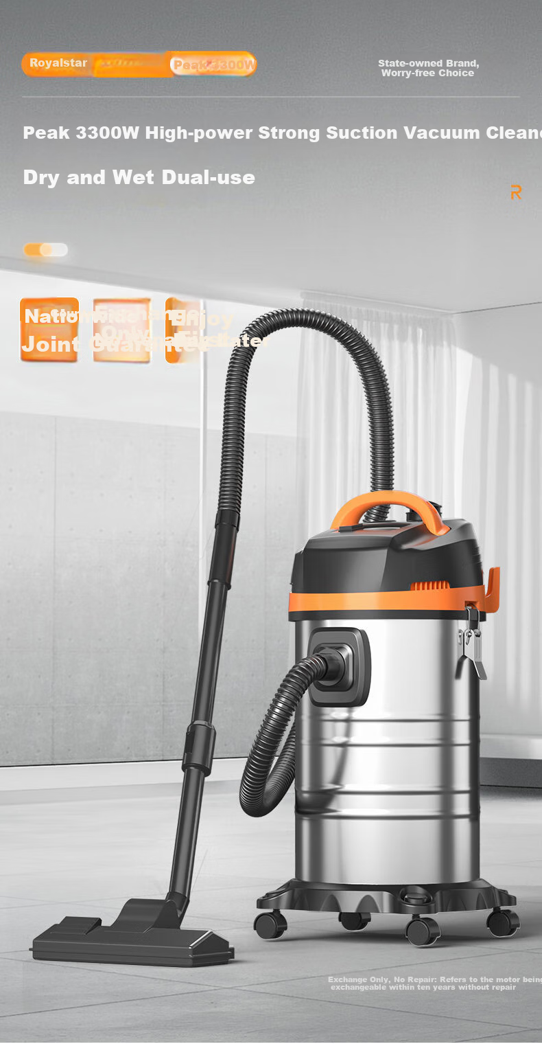 Royalstar Vacuum Cleaner, Industrial 3300W Peak Power, High Suction for Home Use, 45L Capacity, for New Construction And Renovation Cleaning, Commercial Use in Hotels, Car Wash Shops, RS-XT300B 1