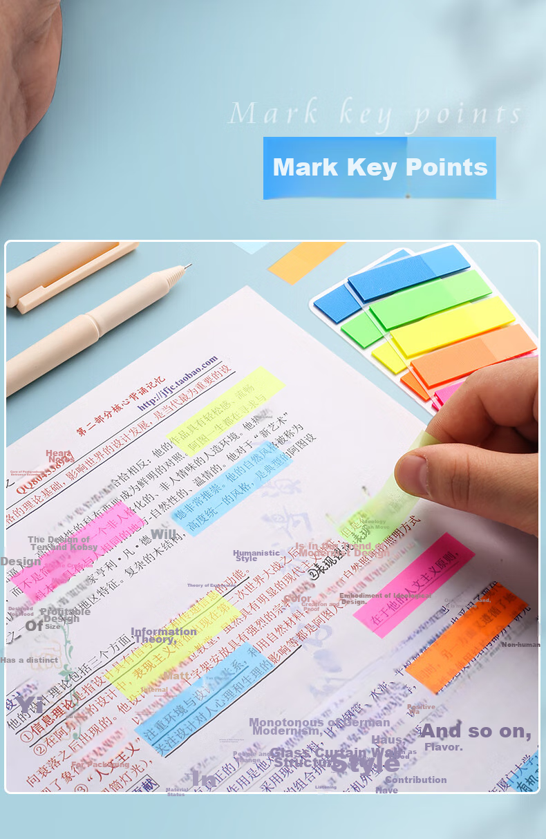 Jinzhi 600 Sheets Arrow-Shaped 5-Color Fluorescent Film Sticky Notes, Memo Pads, Labels, Transparent Waterproof Colored Note Index Strips, Indicator Labels, Bookmarks, 45*12mm 6