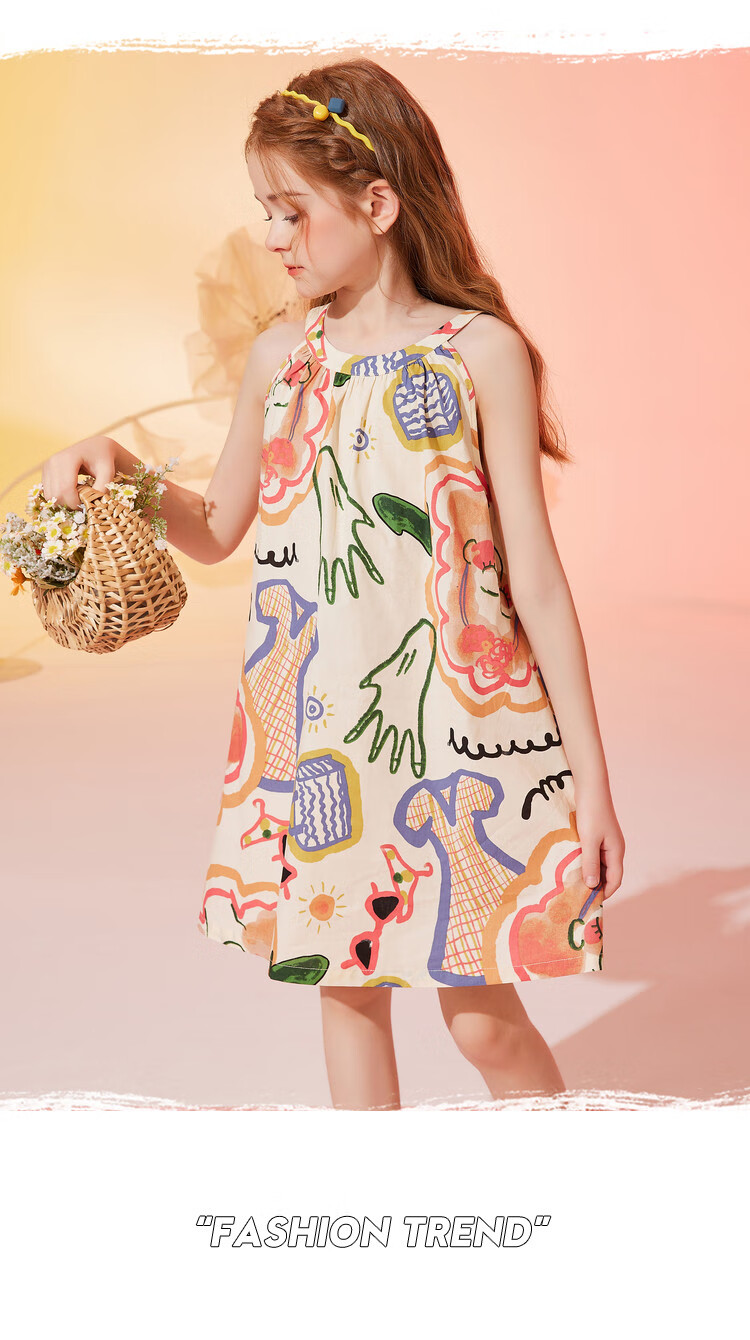 ASK JUNIOR Girls' Summer Dress, Children's Graffiti Spaghetti Strap Princess Dress, Beach Vacation Style 11
