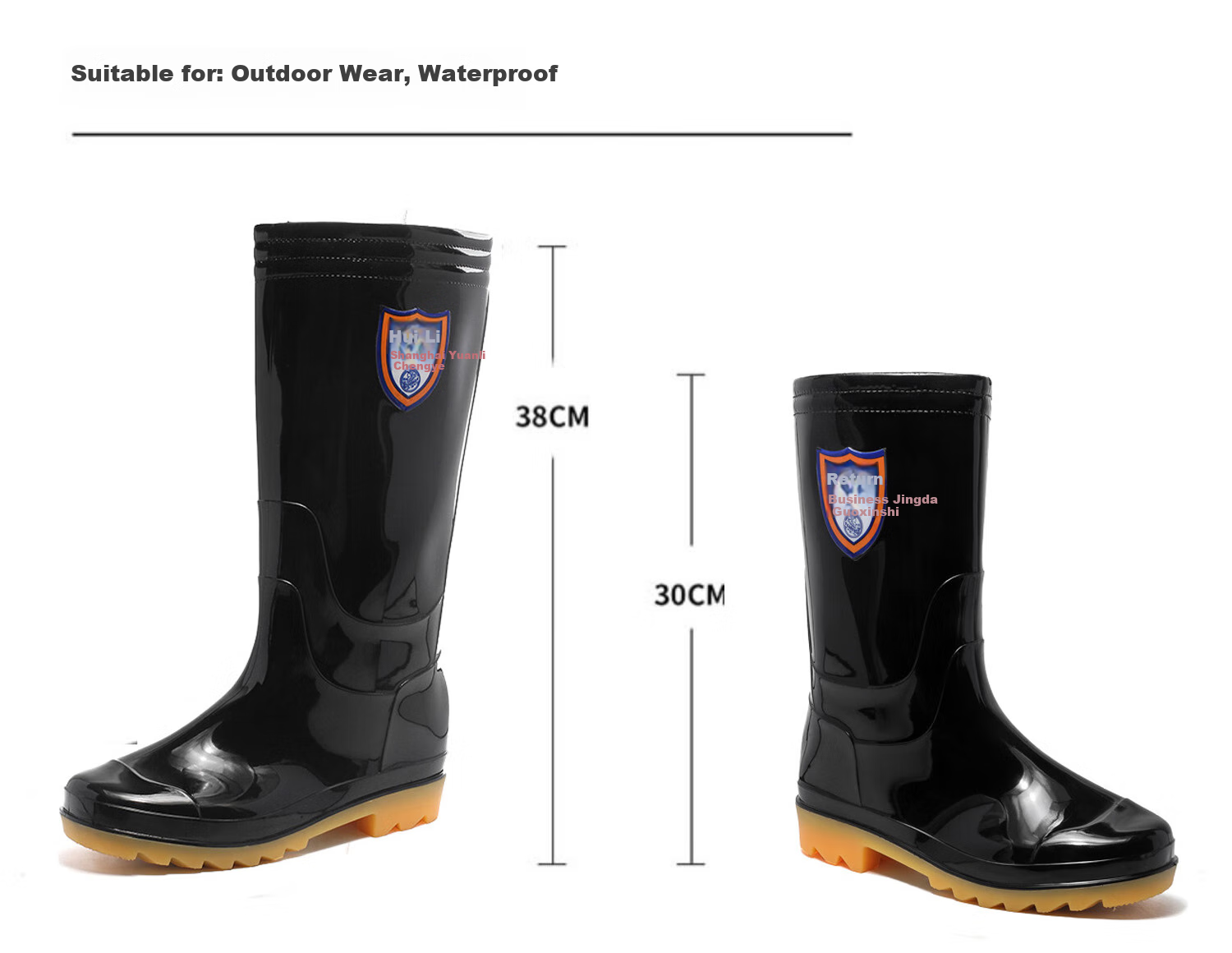 Warrior Rain Boots for Men, Waterproof Outdoor Wear-Resistant Rubber Shoes, Non-Slip Rain Boots, Overshoes HL86Z7 Black Mid-Calf Size 40 1