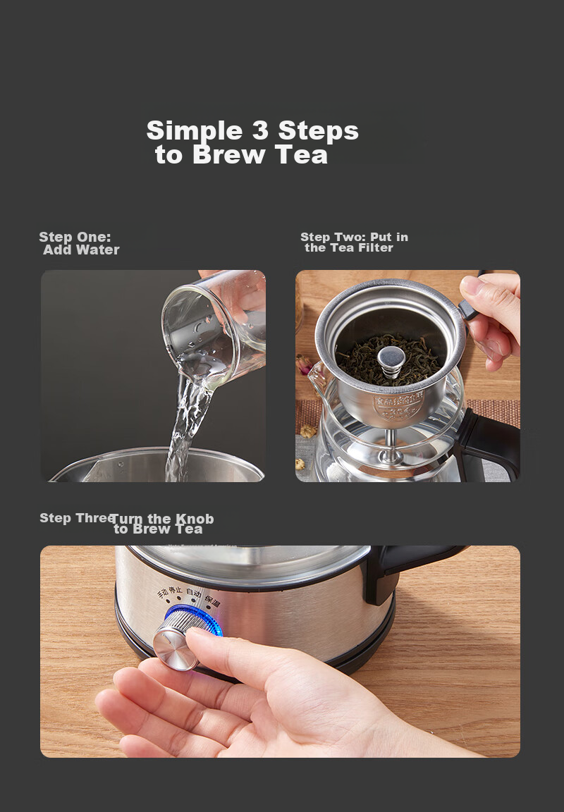 OUMETE European and American Style Microcomputer Tea Cooker Steam Spray Side Handle Kettle Dual-use Boiling and Steaming High Borosilicate Glass Tea Steamer OMT-PC0502A 10