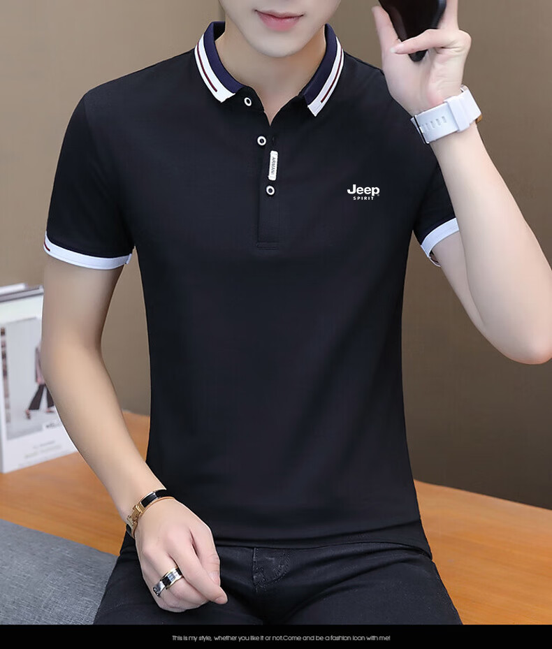 JEEP SPIRIT Men's Short-Sleeve T-Shirt, Summer Polo Shirt, Half-Sleeve, Turn-Down Collar, Business Casual, Slim Fit, White, XL 7