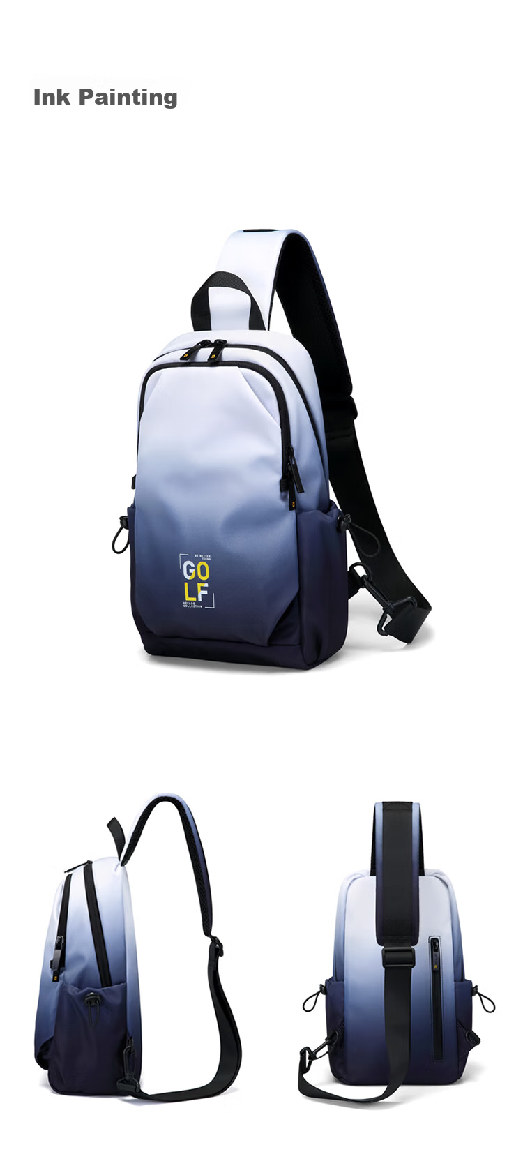 GOLF Chest Bag, Unisex Shoulder Crossbody Bag, Gradient Phone And IPad Bag, Water-Resistant Sports Small Backpack, Cycling Waist Pack 14