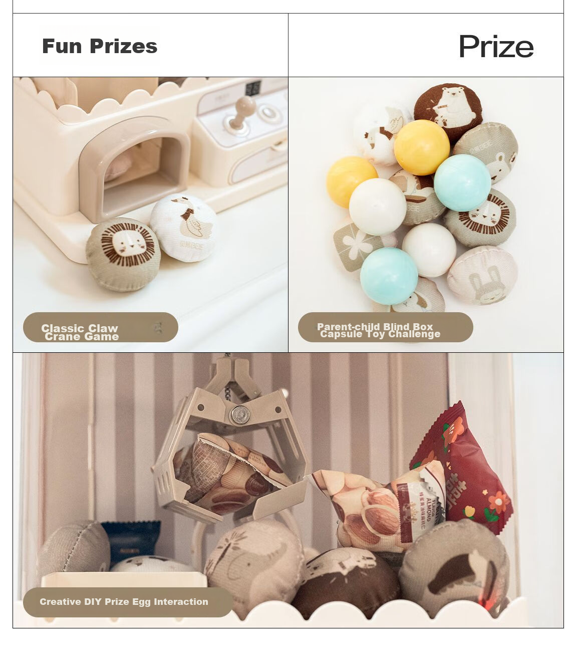 BEIESTATE Claw Machine, Small Home-Use Plush Toy Grabber, Capsule Toy Machine, Children's Toy with Light And Music, Khaki Color, Children's Gift 25