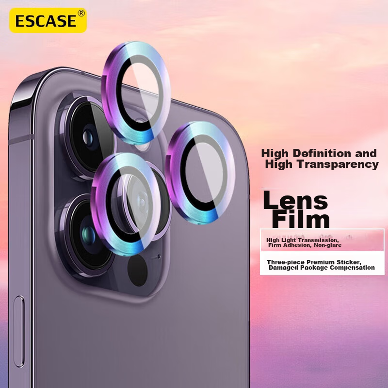 ESCASE Lens Protector for Apple IPhone 16 Pro, IPhone 16 Pro Max Tempered Glass Film, Metal Rear Camera Full Coverage High-Definition Sapphire Wear-Resistant Eagle Eye Colorful