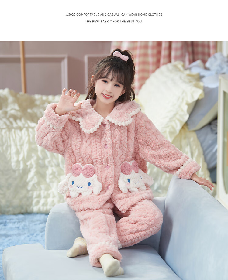 LangSha Children's Coral Fleece Pajamas Girls Autumn Winter 2025 New Thickened Flannel Homewear for Big Girls 8