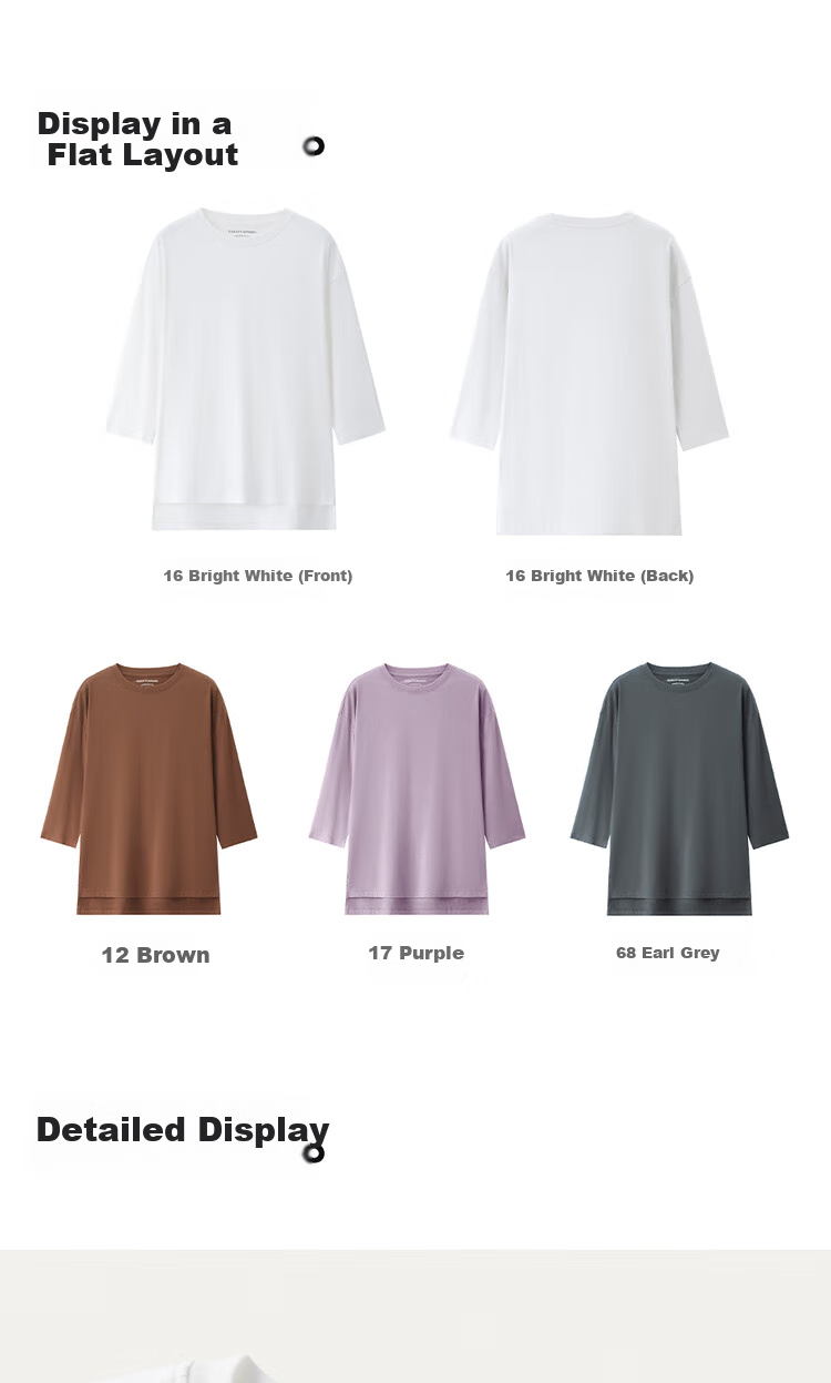 Giordano Women's T-Shirt, 2026 New Style, Pure Cotton, Short Front Long Back, Loose Fit, Round Neck, Three-Quarter Sleeve Top, 05325790 20