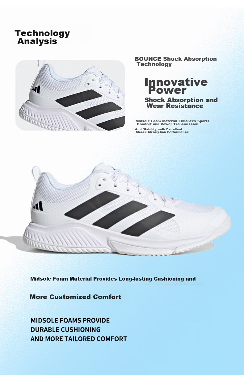 Adidas Badminton Shoes for Men, Professional Indoor Sports Shoes, Training Tennis And Volleyball Shoes HR1239, White, Size 42 2