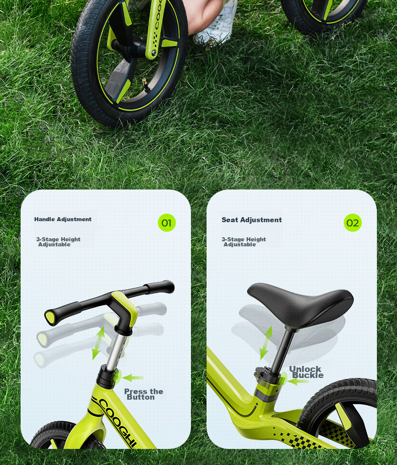 COOGHI Children's Balance Bike for Ages 3-8, Toddler Scooter, 14-Inch Lightweight Frame, Big Kids' Leisure Inflatable Wheel S4 Kuqi 23