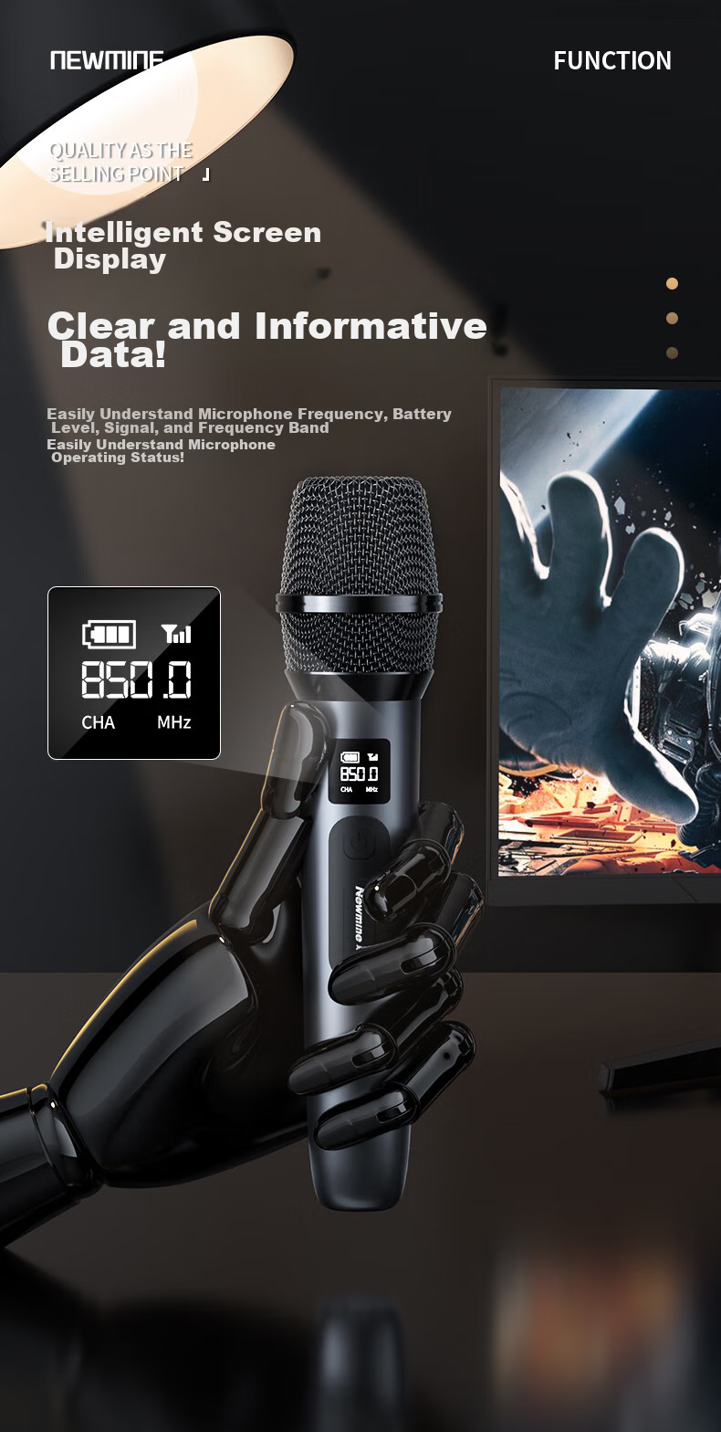 Newmine MC107 Wireless Microphone, Home KTV Singing, Hosting, Lecturing, Karaoke, Conference Speaker, Amplifier, FM Tunable, Universal Microphone, Single Mic 8
