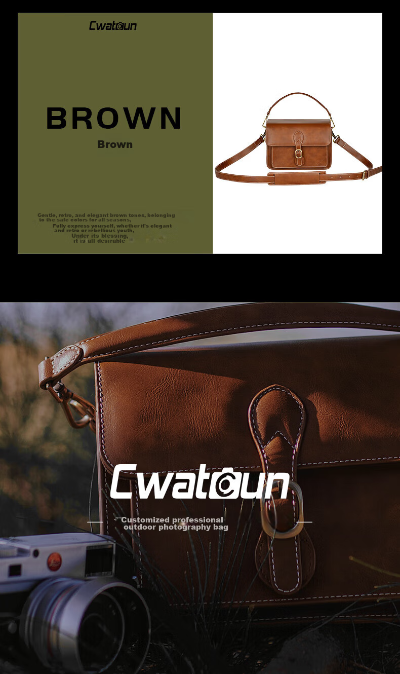 CWATCUN Shoulder Camera Bag, Photography Bag, Crossbody Handheld Vintage Women's Camera Bag, Mirrorless DSLR Handmade Sewn Commuter Bag 3