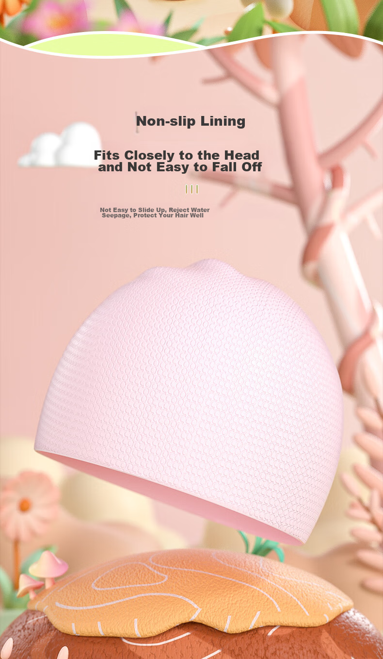 MIZUNO Children's Swimming Cap for Girls, Silicone Non-Binding Cute Professional Waterproof Ear Protection Printed Swim Cap N2CW2S12 Pink And White Rabbit 8