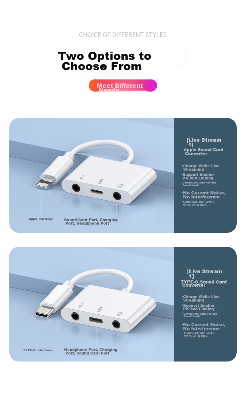 JOWOYE Huawei Adapter, Mobile Phone Sound Card Live Streaming Converter, IPhone 15/iPad Samsung Fast Charging Headphone, Music Conversion Cable, Audio Microphone for PUBG Voice Chat, 3.5mm Accompaniment 23
