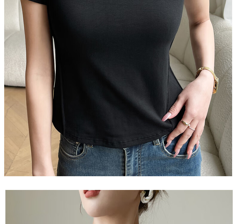 Langsha Women's Summer Short Sleeve V-Neck Slim Fit Modal Basic Top 16