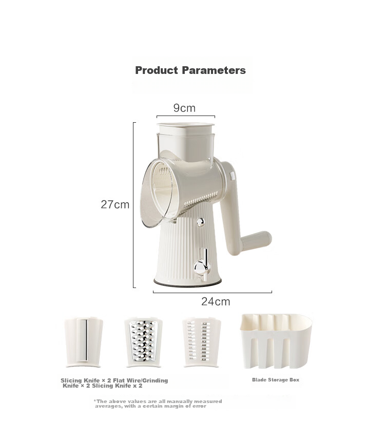 JD Original Grater, Potato Slicer, Large Diameter Multifunctional Hand-Cranked Vegetable Cutter with 3 Blades 20