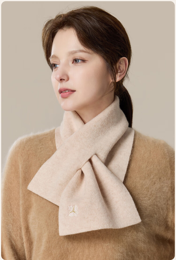 JIUMU Pure Wool Scarf for Women, Autumn And Winter Embroidered Red Warm Neck Warmer, Mid-Autumn Festival Birthday Gift 13