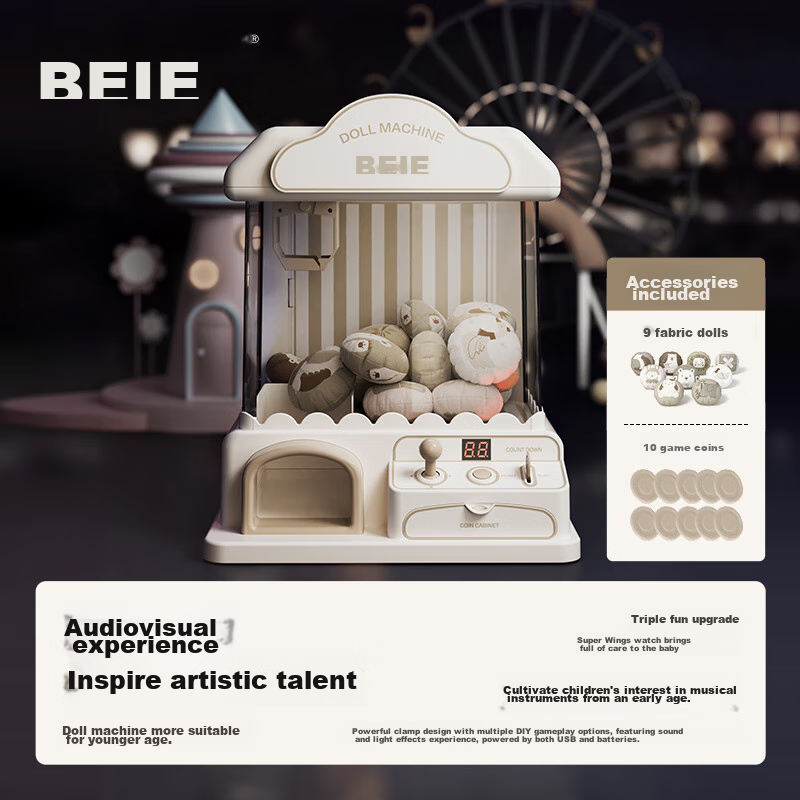 BEIESTATE Claw Machine, Small Home-Use Plush Toy Grabber, Capsule Toy Machine, Children's Toy with Light And Music, Khaki Color, Children's Gift