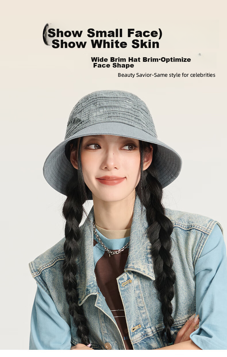 CACUSS Women's Sun Hat Spring Summer Colorblock Wide Brim Face Slimming Outdoor Bucket Hat Beige 2
