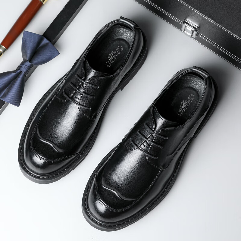 CARTELO Top-Grain Leather British-Style Chunky Men's Shoes, Business Casual Men's Leather Shoes, Thick-Soled Height-Increasing Shoes for Men, 9726 Black, Size 43