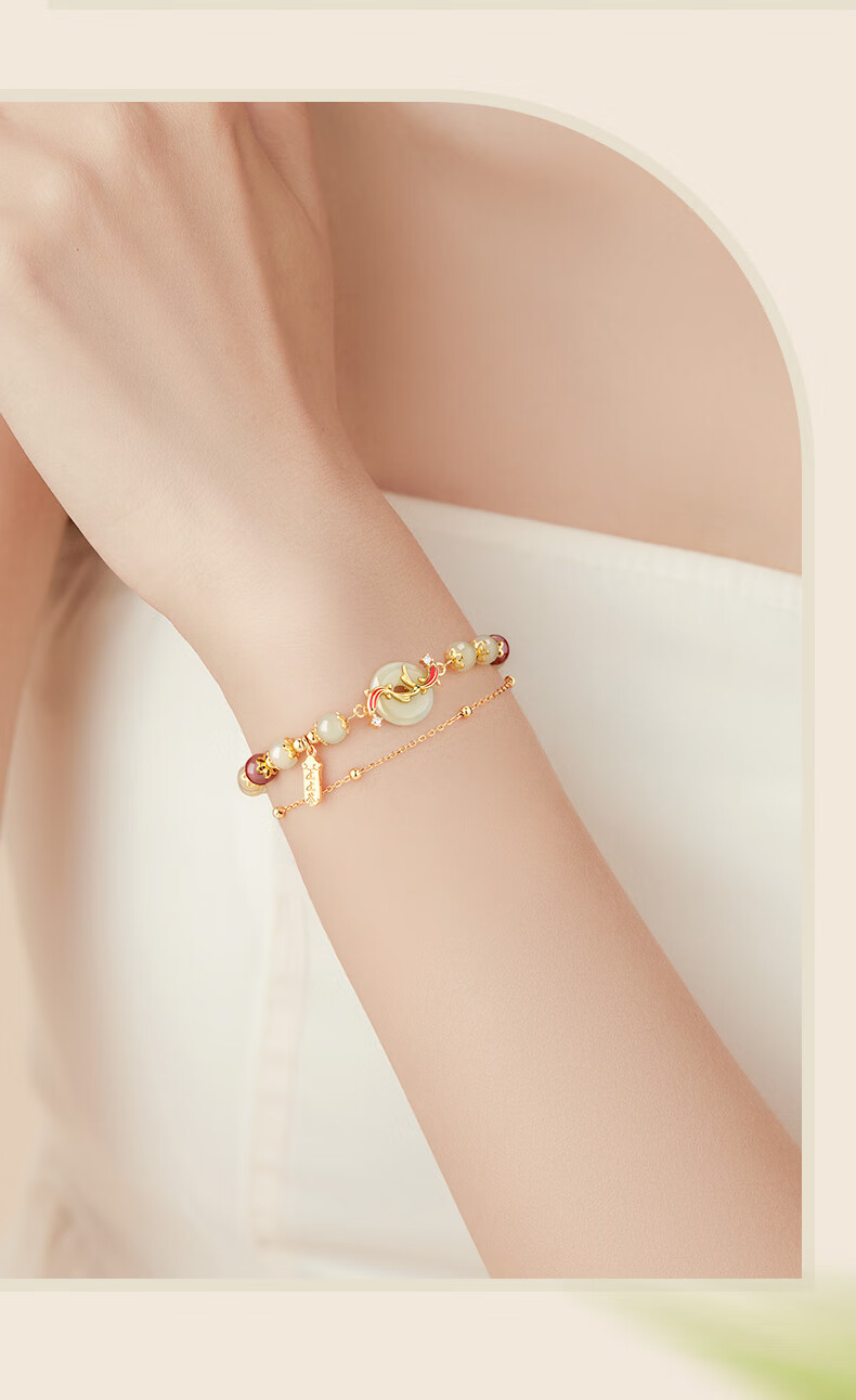 Zhenshangyin China Gold Koi Fish Safety Clasp Bracelet for Women, 2026 New Style Hetian Jade Beaded Bracelet, Birthday Gift for Girlfriend, S925 8