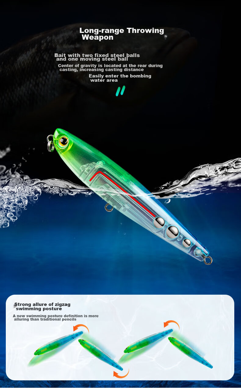 Guowangliya Lure, Surface System Zhi Dog Micro Floating Pencil, Freshwater Long-Casting Lure, Largemouth Artificial Bait, 11g-03 3