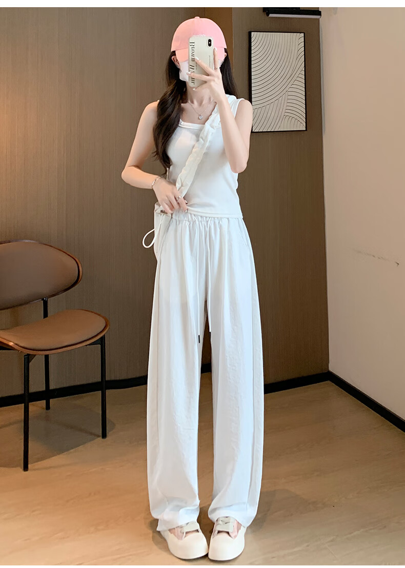 LangSha Women's Casual Pants, Spring And Autumn Thin Style, Cool Breathable High-Waist Loose-Fitting Slimming Pear-Shaped Body Quick-Dry Soft Silk Knife-Edge Pants 11