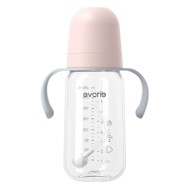 Evorie Exquisite Series Tritan Baby Bottle Wide Neck 240ml Misty Peach Pink (6 Months+)