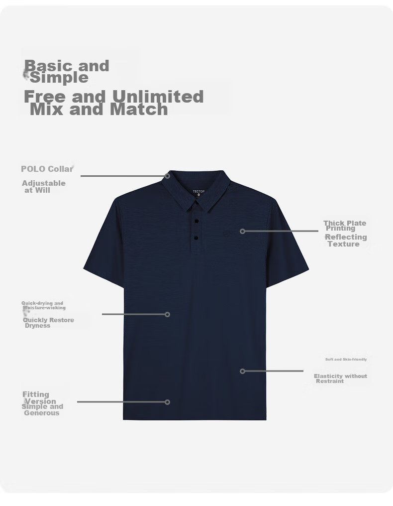 TECTOP Short-Sleeve T-Shirt for Men, Spring And Summer Outdoor Commute Business Casual POLO Shirt 2422147TX Blue Floral Yarn L 6