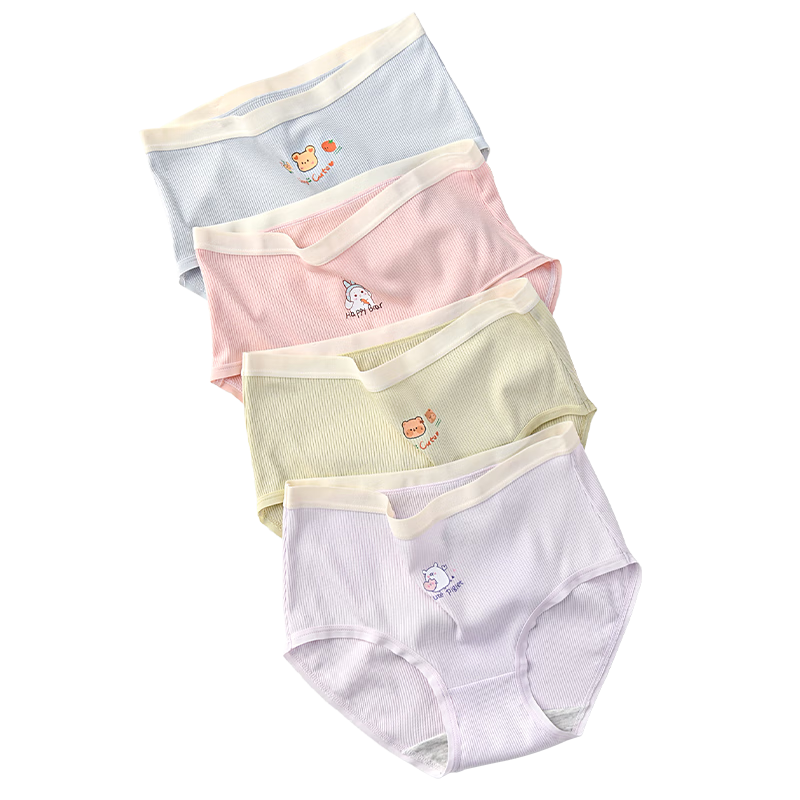 Ailier&ouluola Children's Underwear, for Ages 6-12, Cute Cartoon Design, Girls' Pure Cotton Crotch Triangle Panties, for Puberty And Elementary School Students, Thin Summer Style, Size L