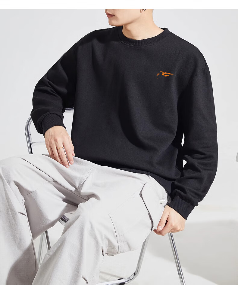 Huili Men's Sweatshirt, 320g Heavy Cotton, Autumn Long-Sleeve T-Shirt, Inner Layer Round Neck Undershirt, Men's Top Outerwear, Black, Size L 12