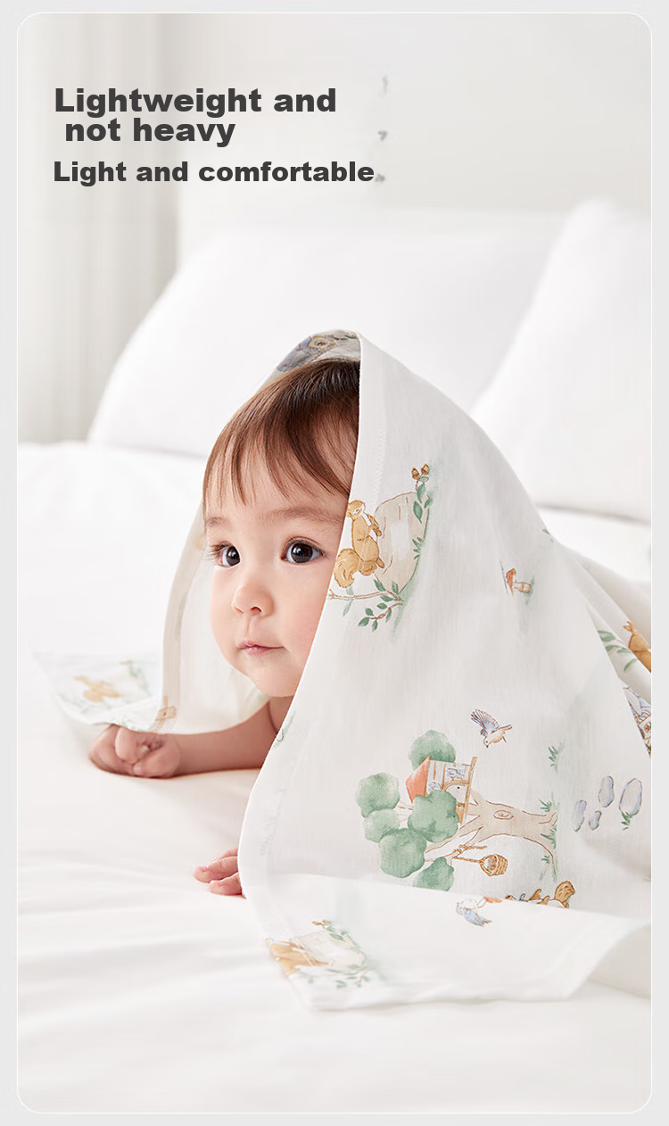 PurCotton Baby Swaddle, Antibacterial Knitted Blanket, Pure Cotton Newborn Wrap, Air Conditioning Cover, Fairy Tale Tree House Design, 90×90cm 9