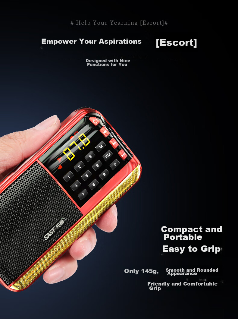 SAST V30 Black, Radio for Elderly, Rechargeable, Portable, Card-Insertable, Pocket-Sized, Mini Personal Radio, Campus Broadcasting, FM Tuning, Digital Player 8